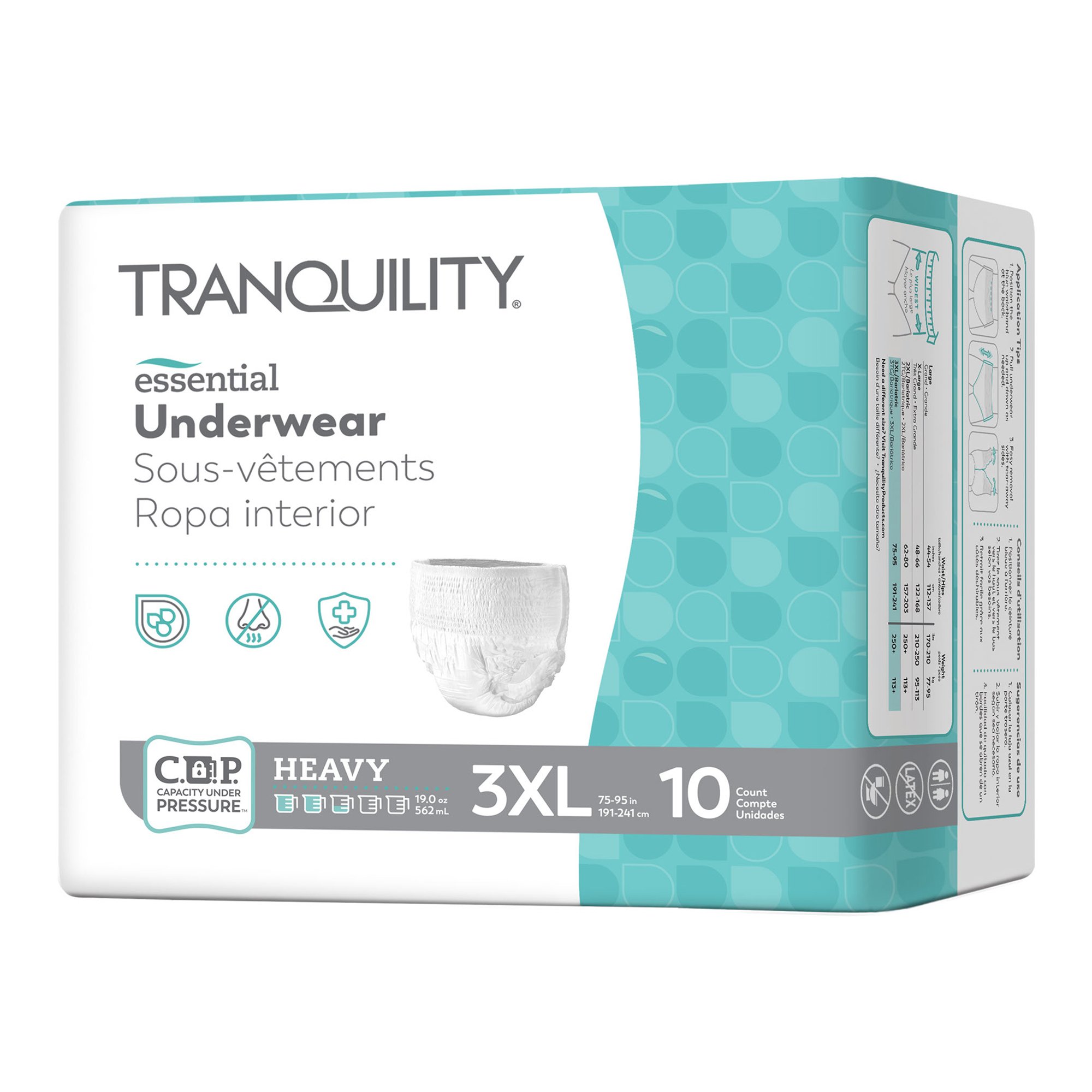 2609 TRANQUILITY UNDERWEAR W/ TEAR AWAY SEAMS 3XL 40/CS