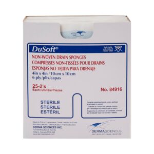 T-Drain Sponges 4" x 4", 6-ply, Sterile 25 - 2's, Not Made with Natural Rubber Latex.