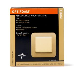Optifoam Adhesive Foam Dressing, 4" x 4", 2-1/2" x 2-1/2" Pad