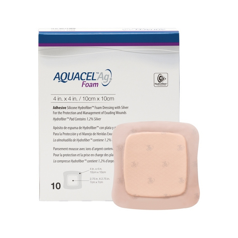 AQUACEL Ag Foam Adhesive Dressing 4" x 4"