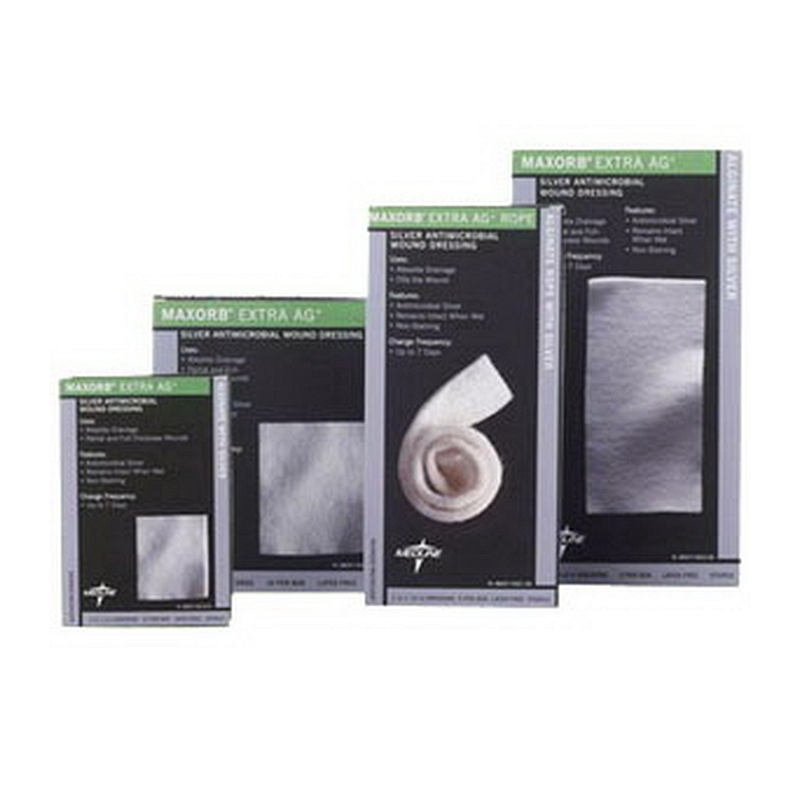 Maxorb Extra Ag Silver Alginate Sheet Dressing 4" L x 4-3/4" W Square Shape Highly Absorbent