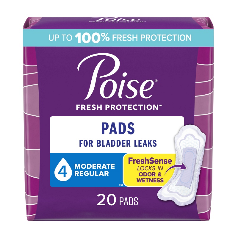 Depend Poise Moderate Pads Regular Length 10.1".  Poise Thin-Shape Moderate Absorbency incontinence pads are specifically designed for women with light bladder leakage
