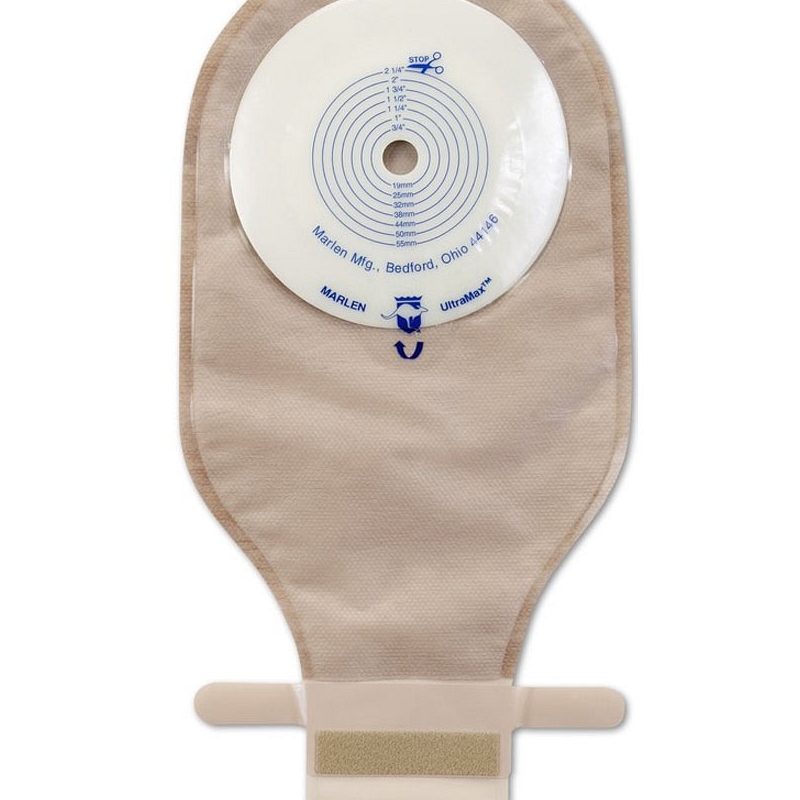 Ultramax Drainable Flat Pouch With AquaTack Hydrocolloid Barrier 1" Opening With Kwik-Klose II Closure