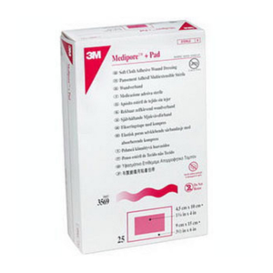 3 1/2" x 4" soft cloth adhesive wound dressing.