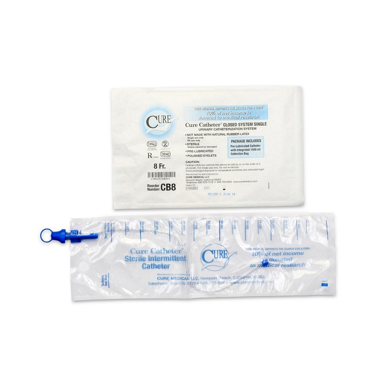 Cure Catheter Closed System is offered as a Single and a Kit with insertion supplies. Smooth