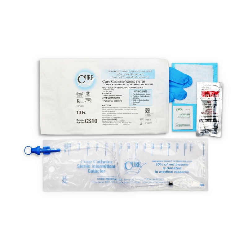 Cure Catheter Closed System is offered as a Single and a Kit with insertion supplies. Smooth