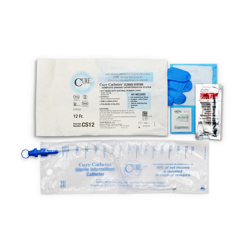 Cure Catheter Closed System is offered as a Single and a Kit with insertion supplies. Smooth