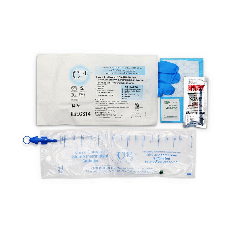 Cure Catheter Closed System is offered as a Single and a Kit with insertion supplies. Smooth