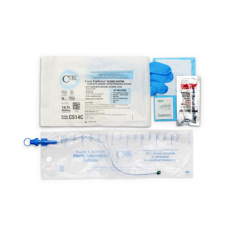 Cure Catheter Closed System is offered as a Single and a Kit with insertion supplies Smooth