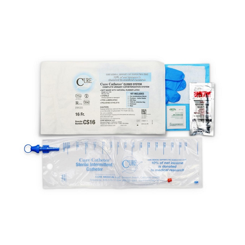 Cure Catheter Closed System is offered as a Single and a Kit with insertion supplies Smooth