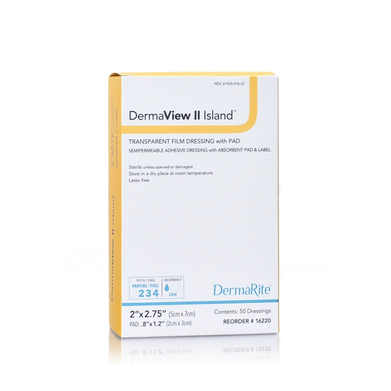 DermaView II Island Transparent Film Wound Dressing Non Adherent Absorbent Pad