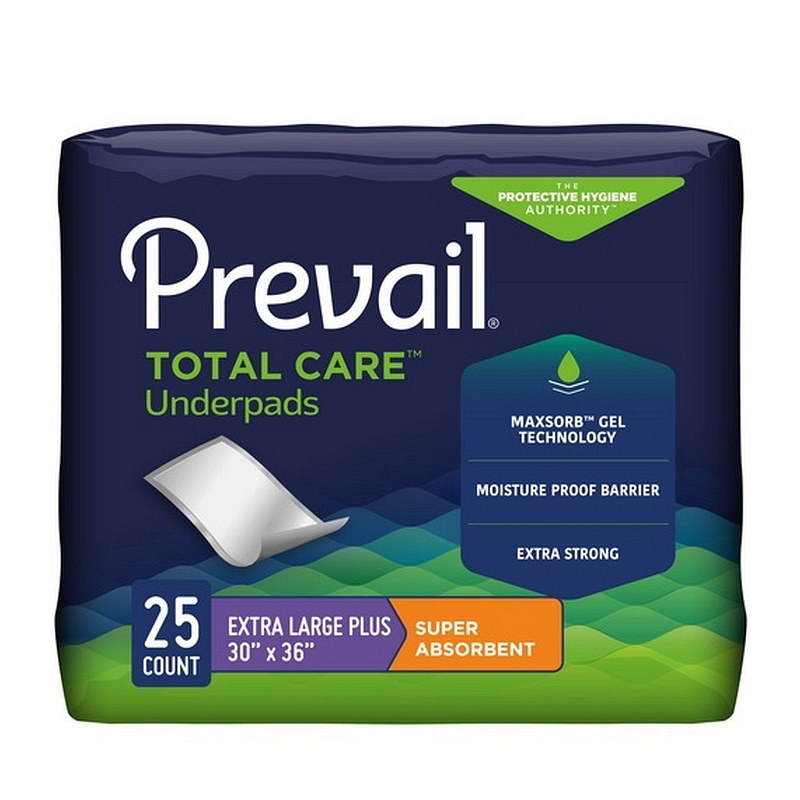 Prevail Night Time Disposable Underpads 30" x 36." Available in a variety of sizes and absorbencies