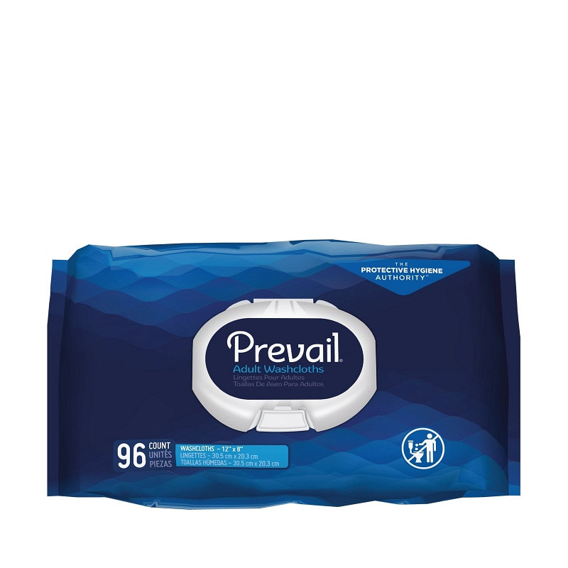 Prevail washcloths soft-pack with press-open lid.