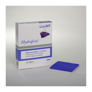 Hydrofera Blue bacteriostatic foam dressing without border 4" L x 4" W size.