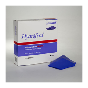 Hydrofera Blue Ready Foam Dressing 8" x 8". Antibacterial properties to help prevent infection. No hydration required prior to application. No secondary dressing required. Up to 7-day wear time.
