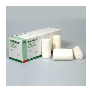 Mollelast conforming bandage 3.1" x 4.4 yds per roll.  Although Mollelast has elastic properties it contains no elastic threading making it safe for applications where vascular or lymphatic compromise is apparent. This firm grip