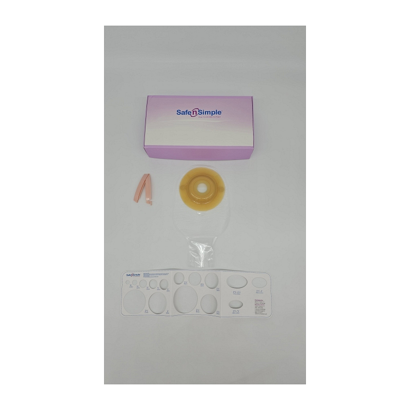 Securi-T USA 12" 1-Piece Extended Wear Drainable Pouch Pre-Cut 1-1/8" Transparent 1 Curved Tail Closure